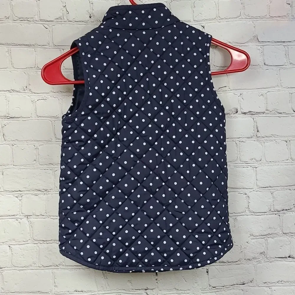 Crewcuts J Crew Girls Puffer Vest 4 5 Navy Polka Dot Quilted Jacket Preppy Kids